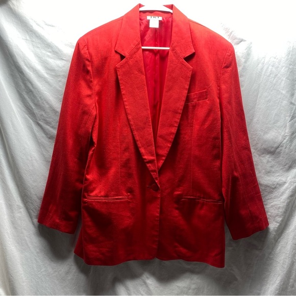 Vtg 80s 90s Red Linen Blazer Oversized Boyfriend 31" Long Jacket Power Suit Chic - Picture 7 of 8